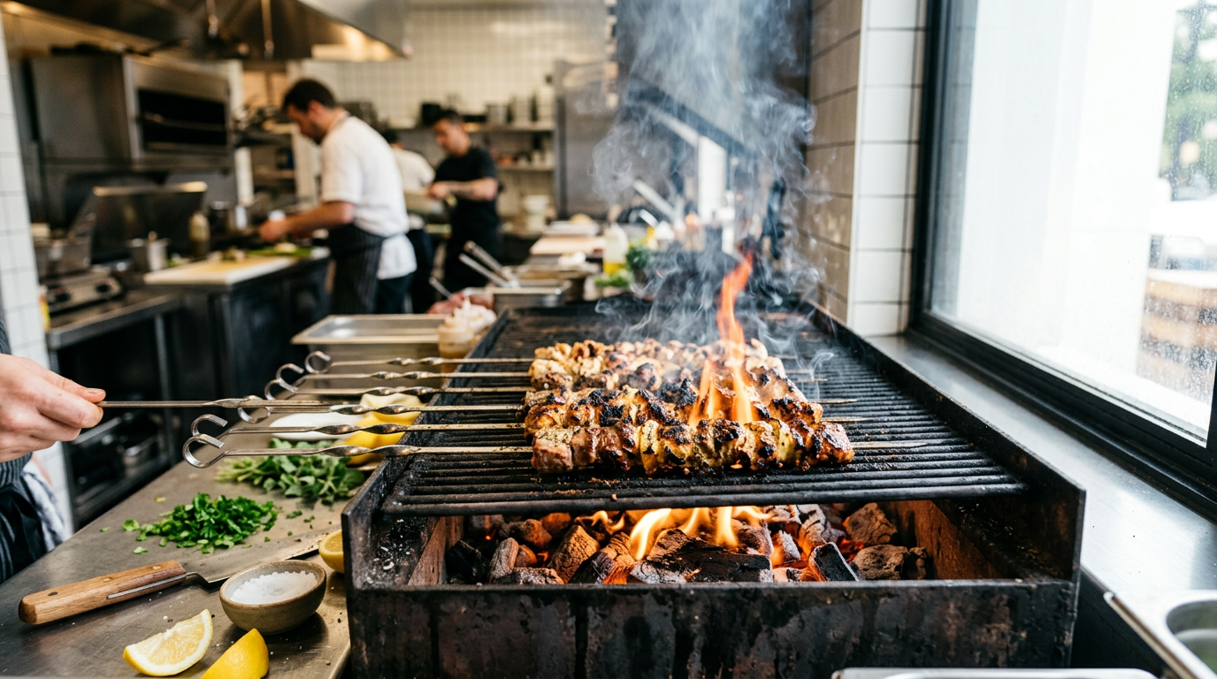 Charcoal grill at Suvlaki